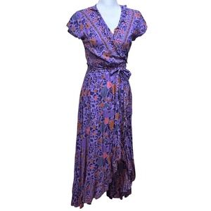 Sea Lustre Floral Wrap Midi Dress Purple, bohemian, resort, vacation, beach